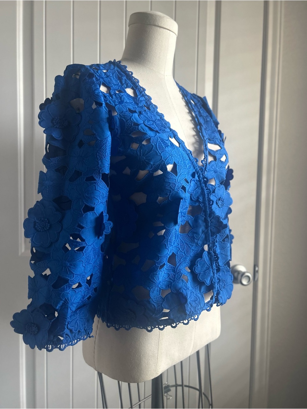 Boston Proper Royal Blue 3D Floral Cutout Lace Blouse